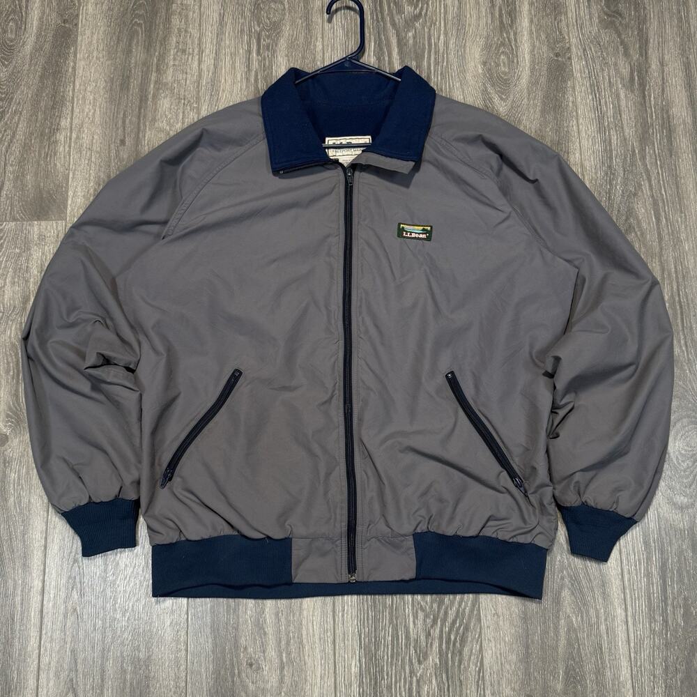 Vintage LL Bean Jacket Mens Sz L Tall Gray Warm Up Fleece Lined Full Zip Outdoor